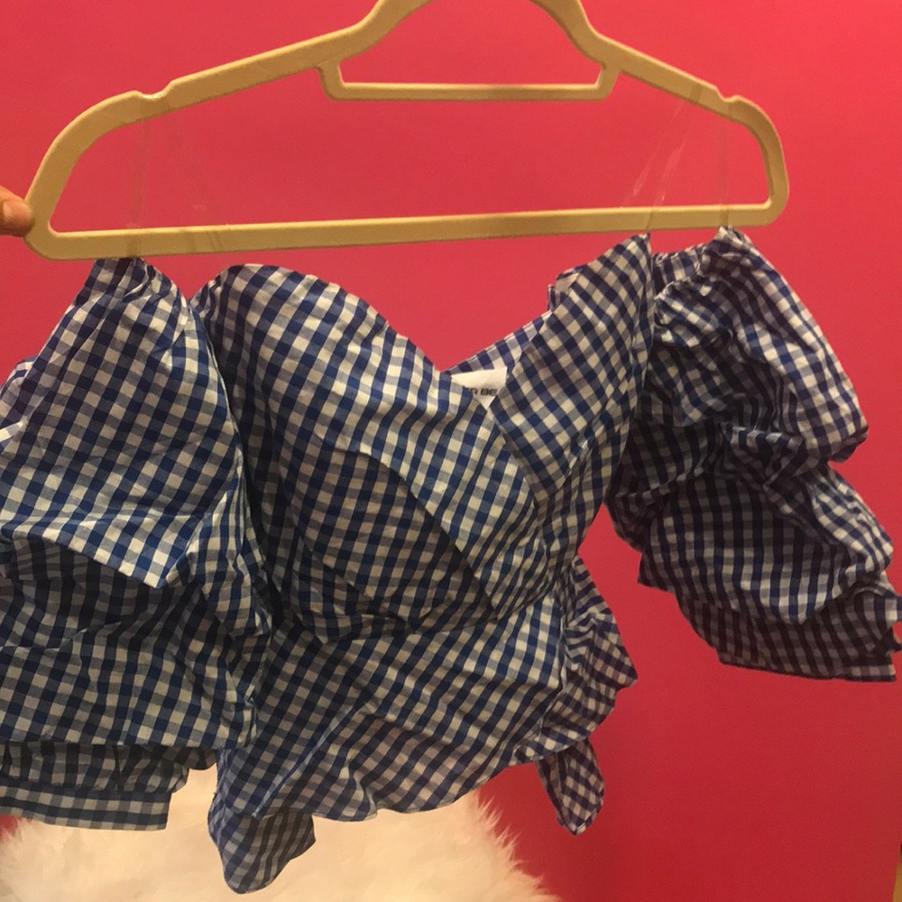 GINGHAM TOP OFF SHOULDER